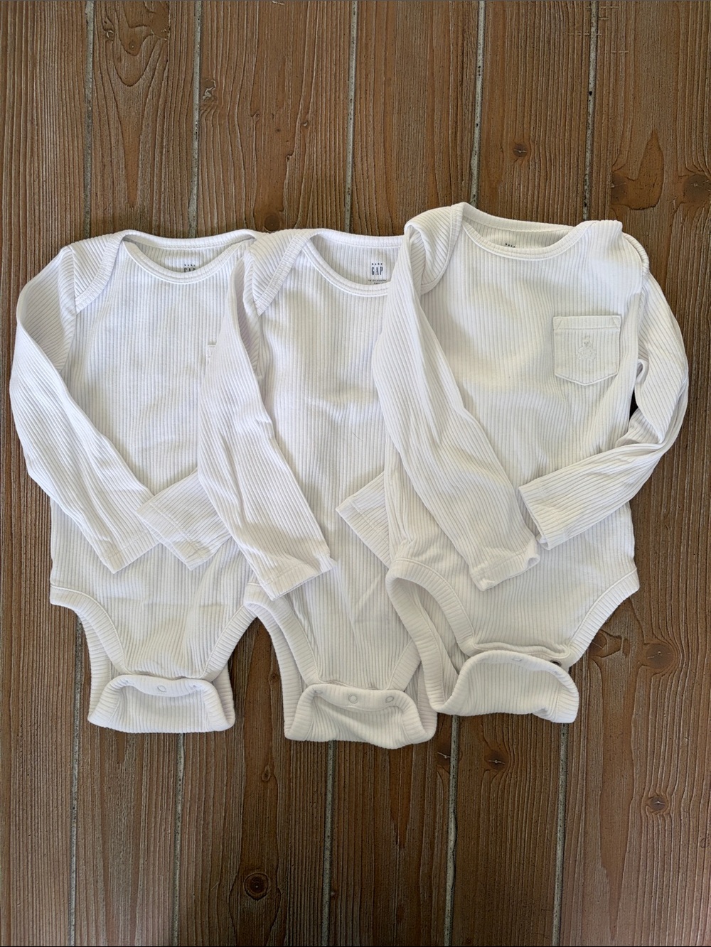 GAP White Ribbed Long-Sleeve Baby Bodysuits Pack of 3 (18-24 months)